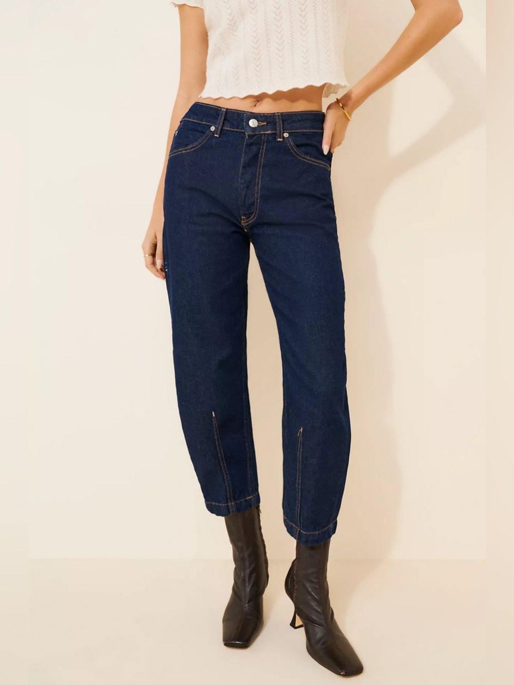 Free People We The Free Backstage Relaxed Cropped Jeans Bow Leg Dark Wash Sz 26